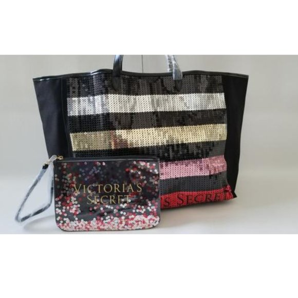 NEW Victorias Secret 2 Piece Large Sequin Tote bag - Picture 4 of 8